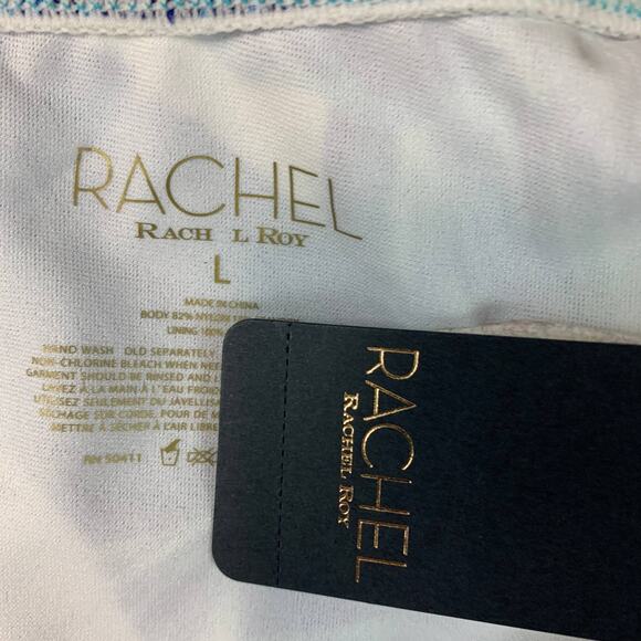 Rachel Roy Blue Bikini Bottom Tropical LARGE Hipster Modest Brief Palm Tree NEW - Picture 7 of 8